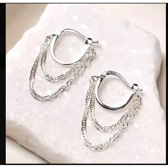 Elegant Copper Silvery Chain Earrings Dangle Movement Party Everyday Sexy - Picture 1 of 3